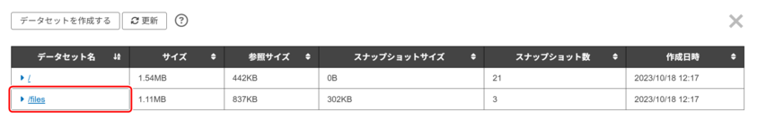 データセットのセルをクリックする操作を示す画面