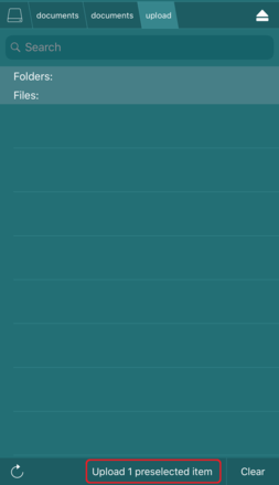 アップロード先を選択して「Upload ○ preselected item(s)」をタップ