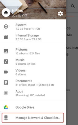 「Manage Network & Cloud Services」をタップ